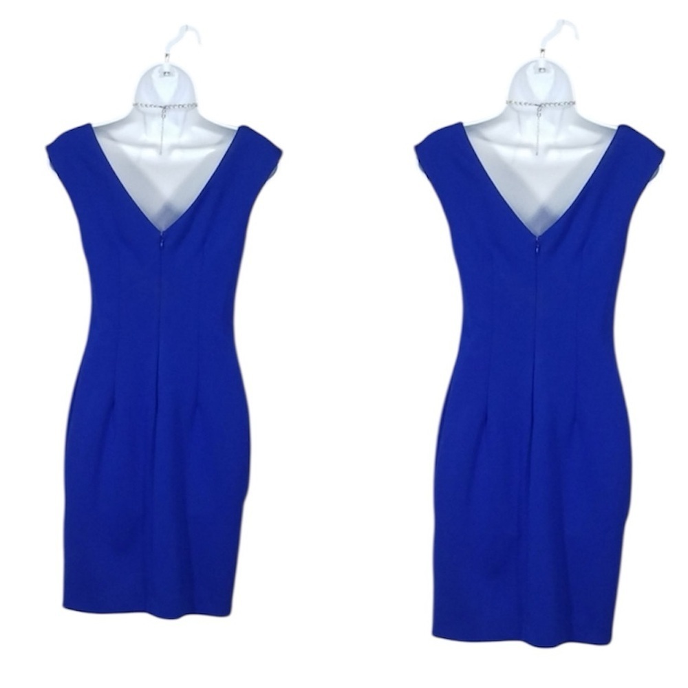 Maggy London Blue Sheath Dress Double V Neck Sleeveless Excellent Size 4 - Picture 3 of 9